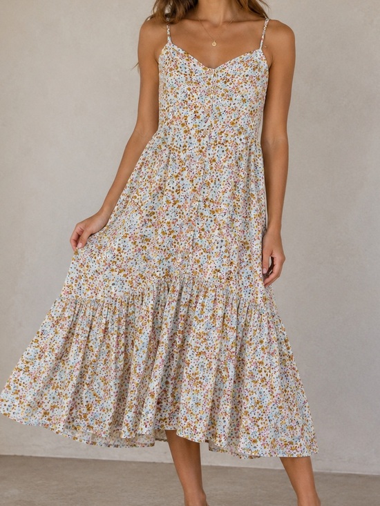 Mimi Chica Dresses & Skirts - Mimi Chica White Floral Midi Sundress with Spaghetti Straps
